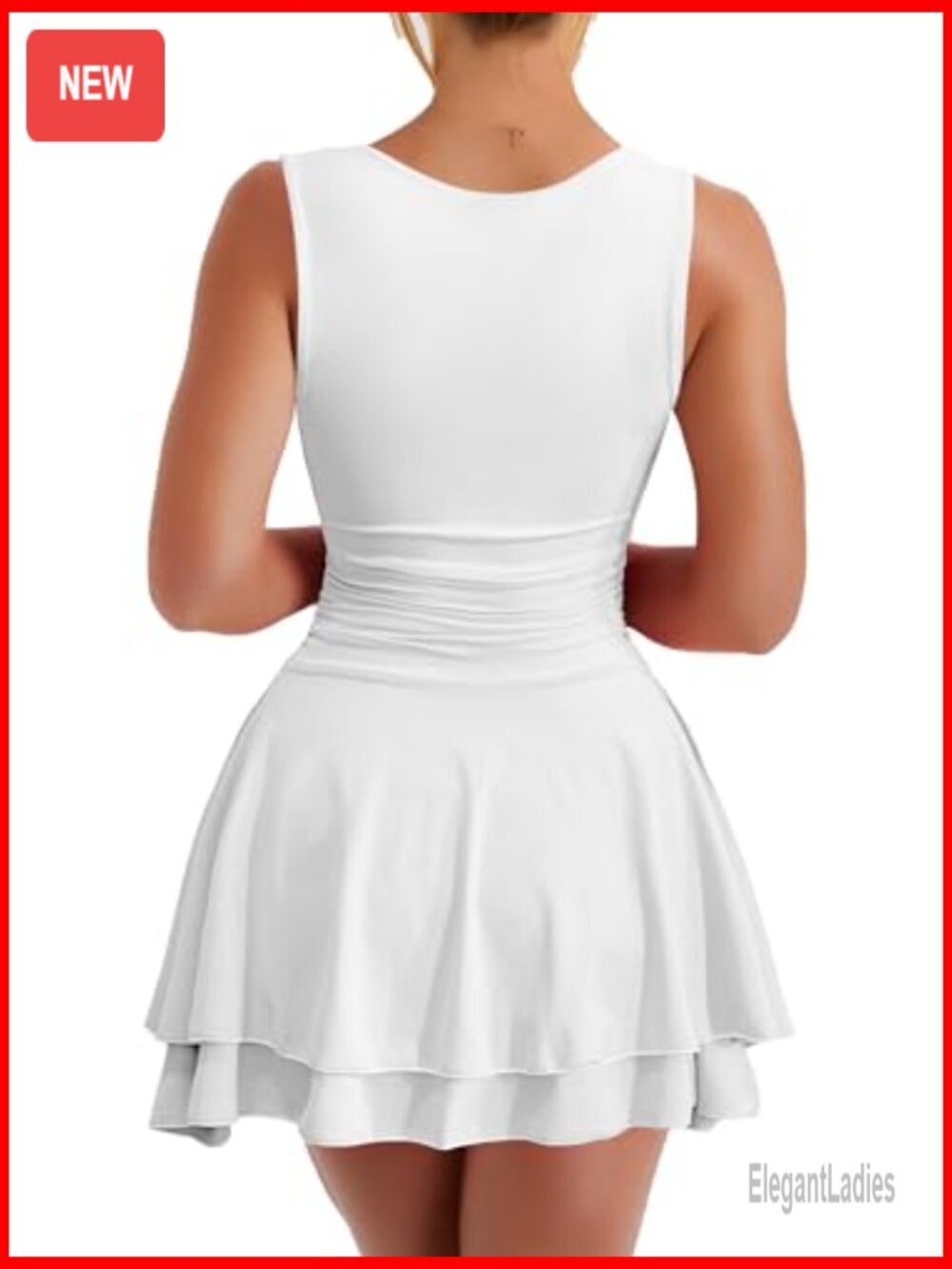 Sleeveless Mini Dress Ruched Waist Ruffle Hem Party Club Cocktail - Picture 2 of 7